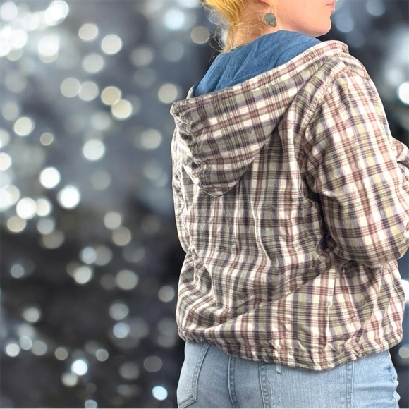 VTG DCC Plaid Zip-Up Hoodie 100% Cotton W/ Drawstring Hood and Waistband M - Picture 3 of 9